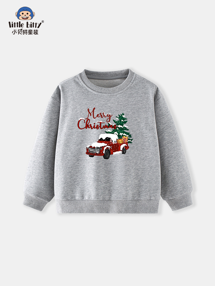 Cross-Border Supply 25 Years Kidsren's Autumn Sweatshirt Knitted New Christmas Round Neck Long-Sleeved Car Print Clothing