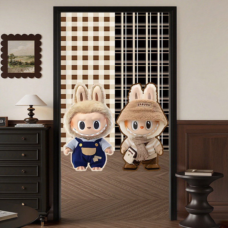 Labubu Special-Shaped Cotton and Linen Door Curtains for Home Bedroom Kitchen Partitions Without Punching Bathroom Curtains