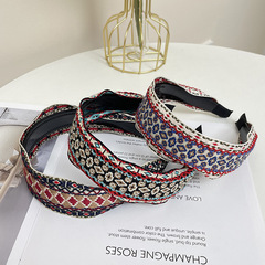 New Retro Ethnic Embroidered Geometric Pattern Hair Band for Women, Fabric with Toothed Anti-Slip Headband, High-End Hairpin