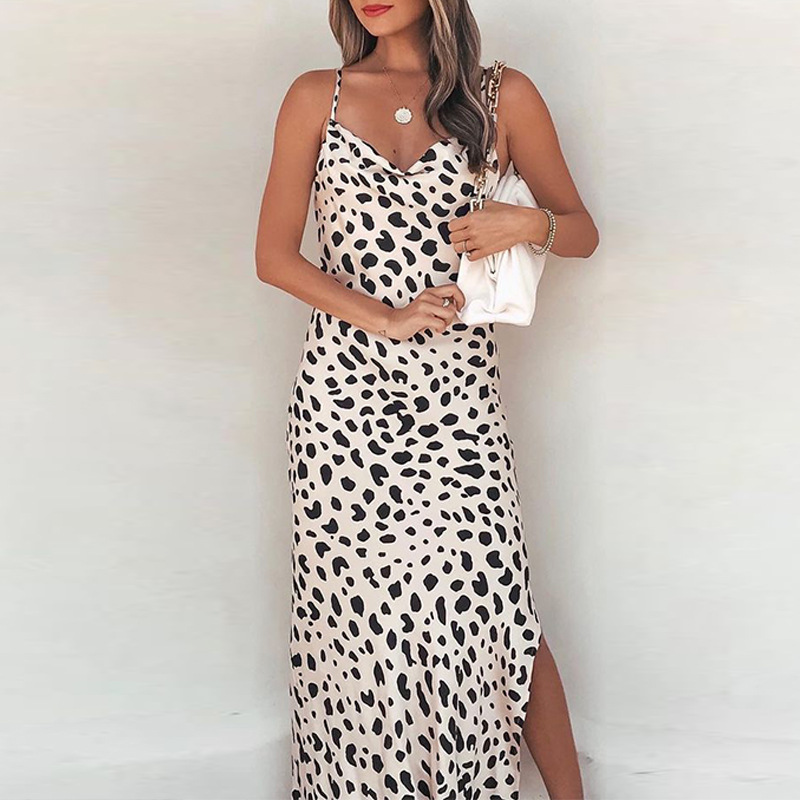 backless slit sling leopard print dress NSONF123811