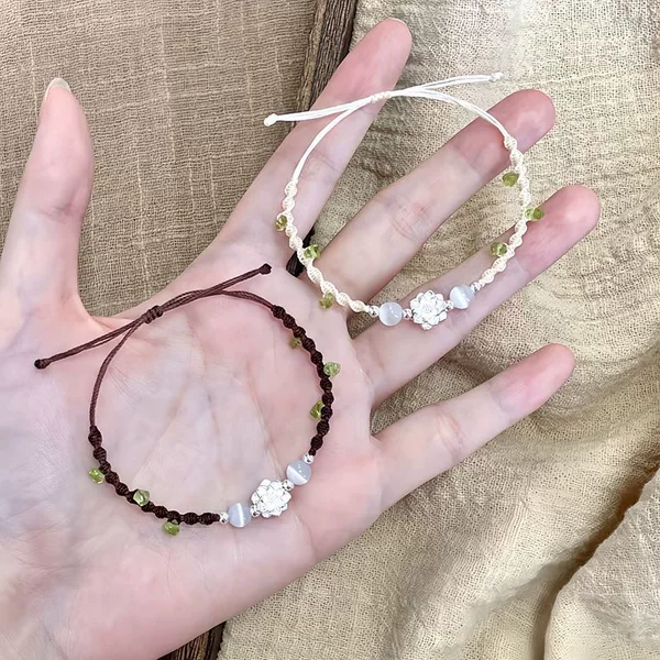 Heart-Shaped Four-Leaf Clover Transfer Bead Couple Bracelet, Hand-Woven Versatile Heart Bracelet, Light Luxury Niche High-End Feel