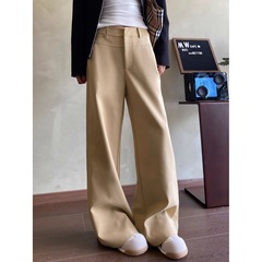 卡其色阔腿西装裤女2025春秋新款宽松垂感梨形身材显瘦百搭长裤子