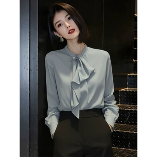 法式漂亮飘带衬衫女春季2026年新款简约时尚小众高端精致轻奢衬衣