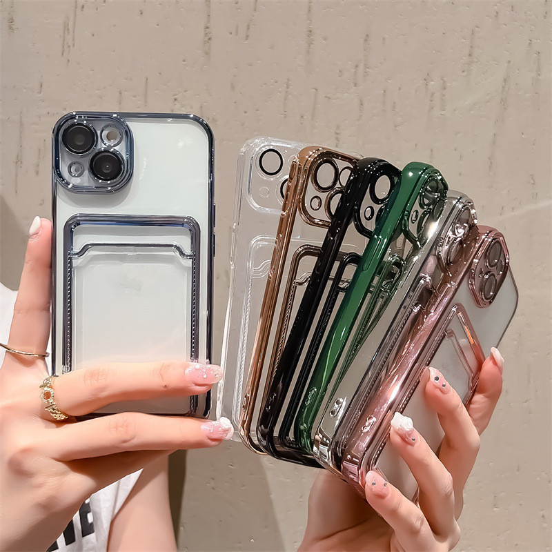 Electroplated Card Holder iPhone 16 Pro Max Lens Film 15 Phone Case 14 Suitable for Apple 12 Transparent Card Holder 17