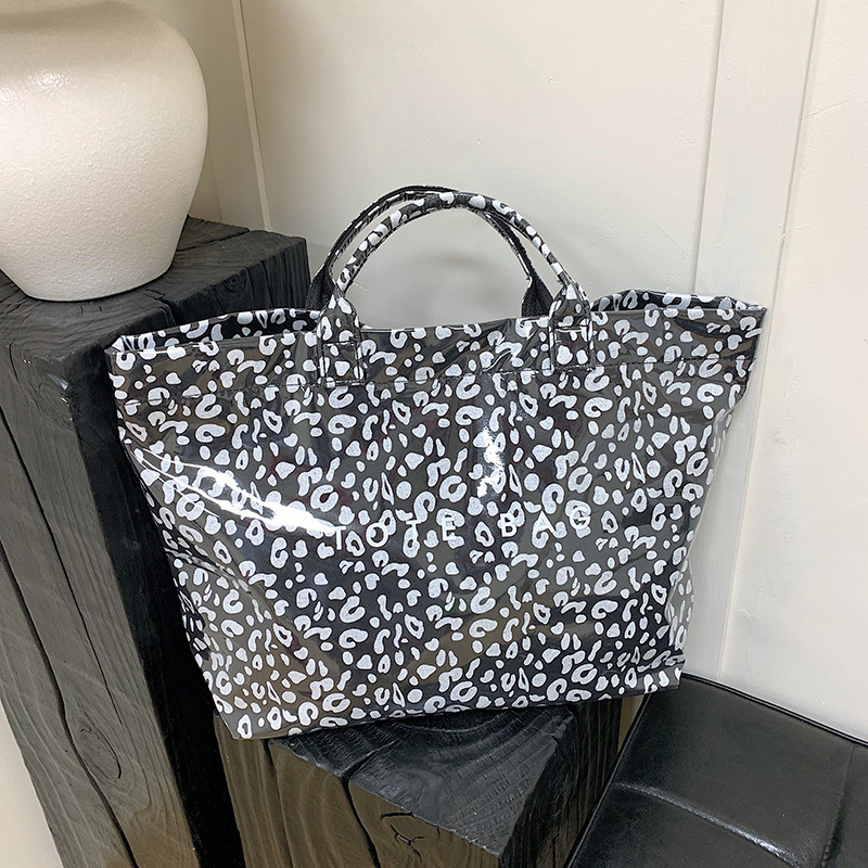 Glossy Leopard Print Large Capacity Shopping Carryall Tote Denim Jeans 36