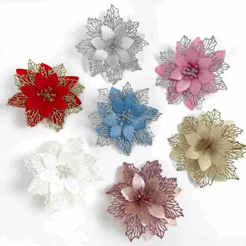 圣诞装饰品大樱花组合一品红圣诞花圣诞树挂件装饰花朵仿真圣诞花