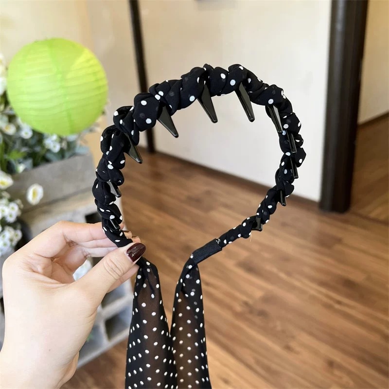 # 172 white polka dot ribbon wavy hairband