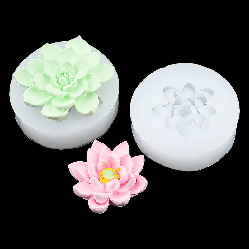 Molde de silicona carnosa de loto tridimensional, postre de chocolate, aromaterapia, vela de coche, decoración de yeso, molde decorativo
