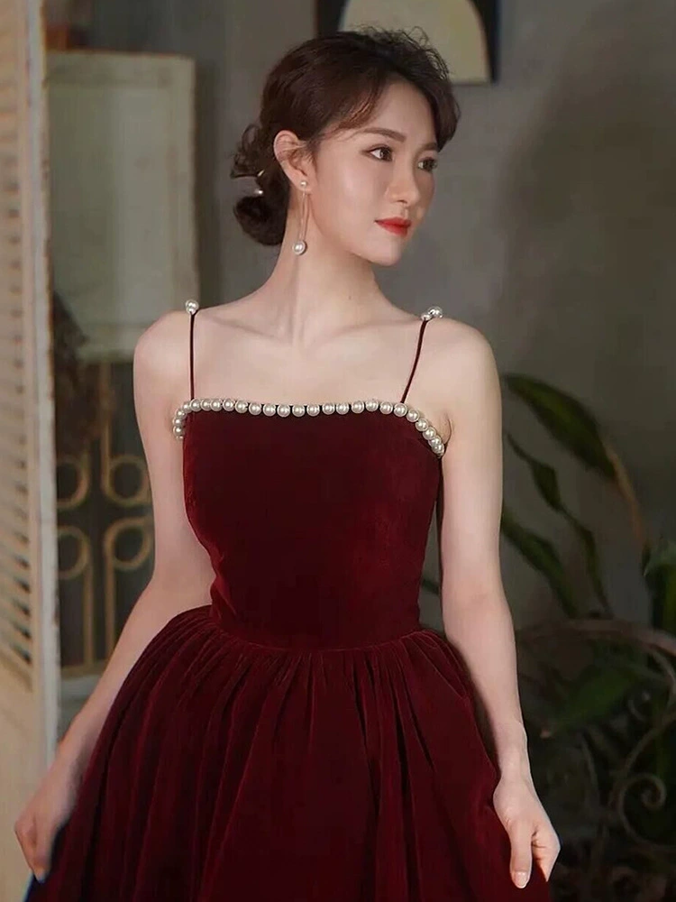 Красное маленькое вечернее платье, женское высококачественное платье-слинг на день рождения для взрослых, легкое роскошное миниатюрное платье Одри Хепберн