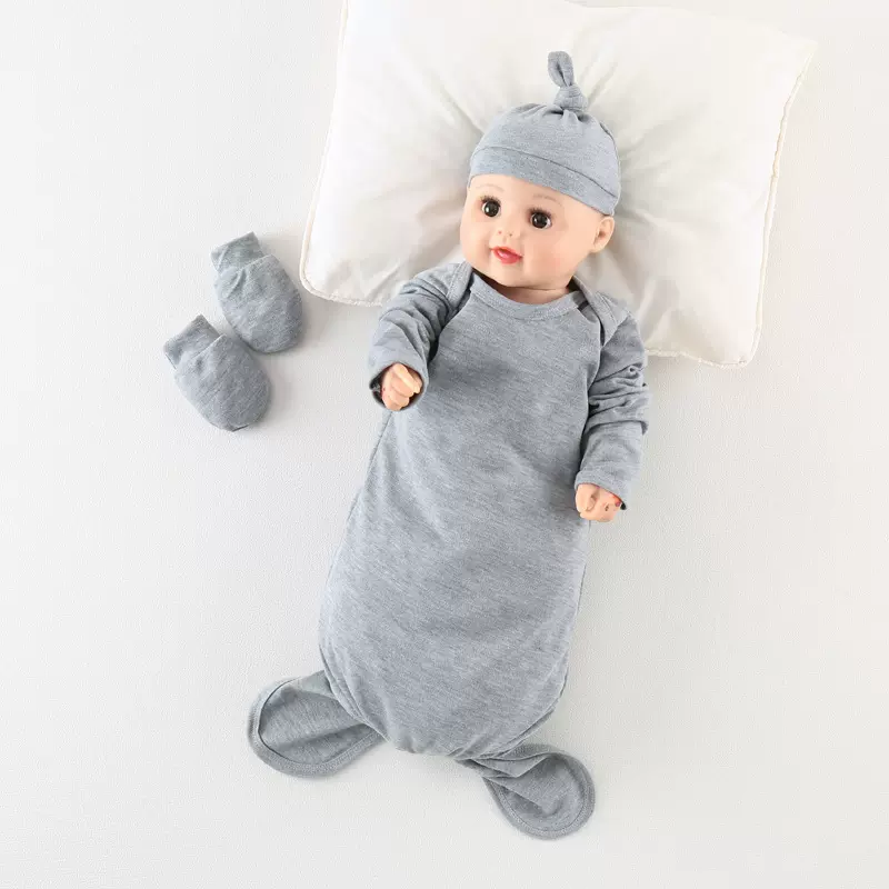 婴儿睡袋帽子手套套装春夏宝宝睡袋防踢被防惊跳襁褓新生儿用品