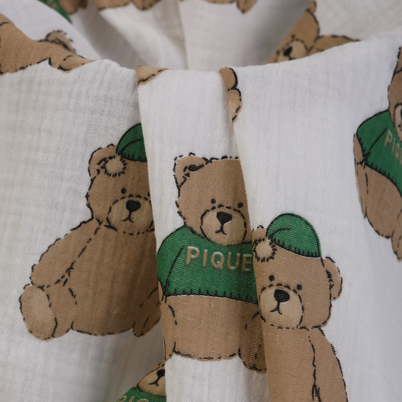 Nueva tendencia alta doble arena lavada orgánica impresión de dibujos animados tela de algodón pijama bebé image 4