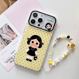适用iPhone17PROMAX卡通手机壳波点黑裙哭娃苹果16/15IMD境界壳13