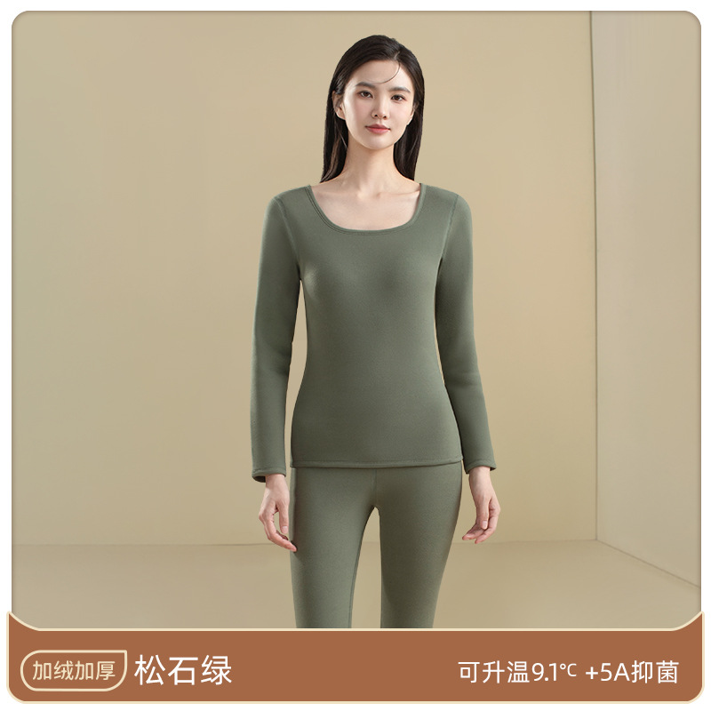 Ropa interior térmica de las mujeres de terciopelo forrado de lana gruesa camisa de fondo sin costura calefacción súper gruesa polar ropa de otoño pantalones largos traje de invierno
