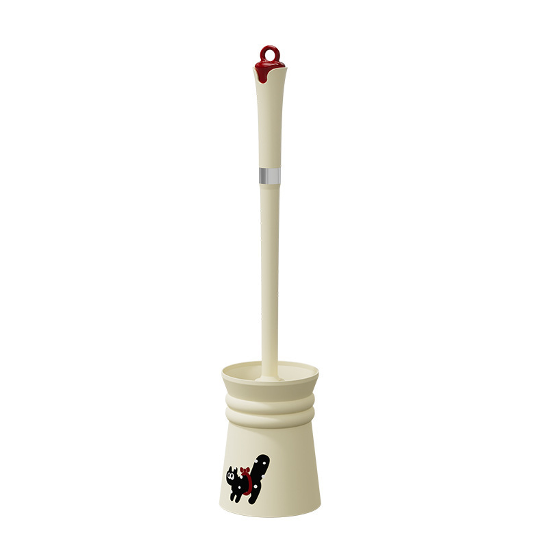 cepillo de inodoro para gatos sin esquina muerta cepillo de limpieza largo conjunto de cepillo de limpieza de baño crema de aire con base cepillo de inodoro