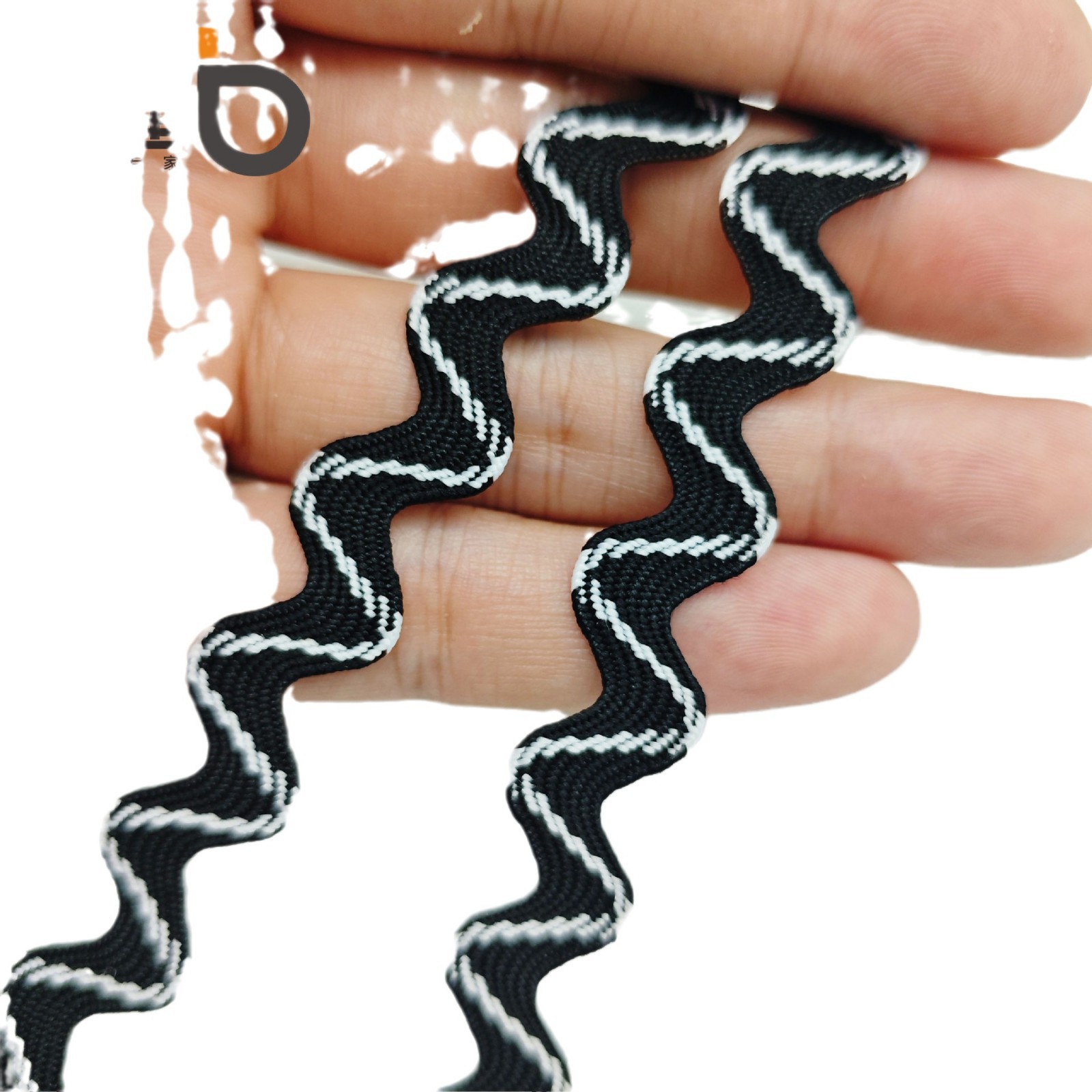 9MM color en blanco y negro, banda curva, patrón ondulado, decoración de bolsos, Lolita Hanfu, encaje, accesorios en forma de S