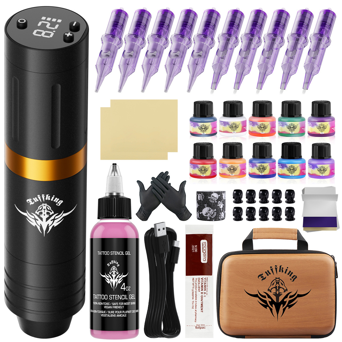Pen de batería de tatuaje inalámbrico pantalla LED en una máquina de tatuaje aguja de tatuaje profesional conjunto completo de herramientas transfronterizas