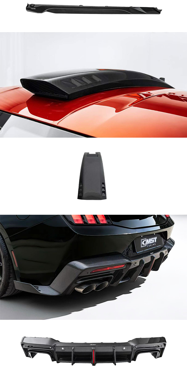 Suitable for Ford Mustang modifications: CMST carbon fiber front splitter, rear lip, side skirts, wind deflectors, hood, and fender flares