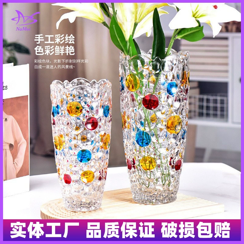 Французская ваза из утолщенного стекла ручной росписи для гидропоники, декор для цветочных композиций с лилиями и розами, для гостиной и спальни, флористическое искусство, ручная роспись