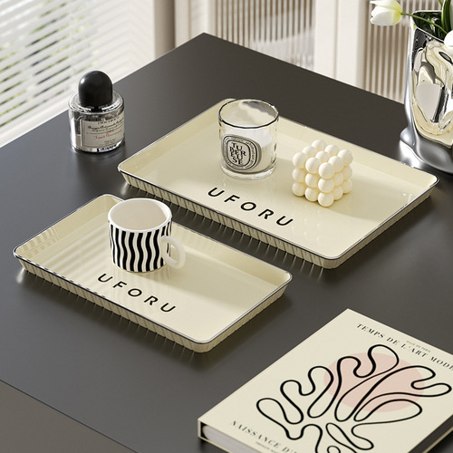 Light luxury tea tray home living room water cup snack dessert fruit storage tray Nordic style rectangular plastic tray