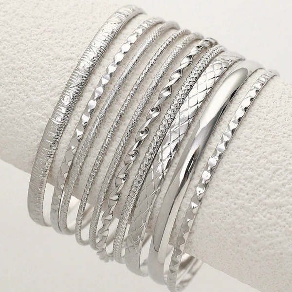 10 pieces thin bracelets silver