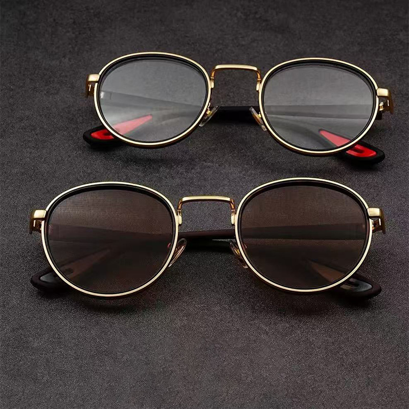 New European and American Fashion Round Frame Sunglasses Men's Punk Style Tr Elastic Paint Popular Sunglasses Retro Glasses Frame