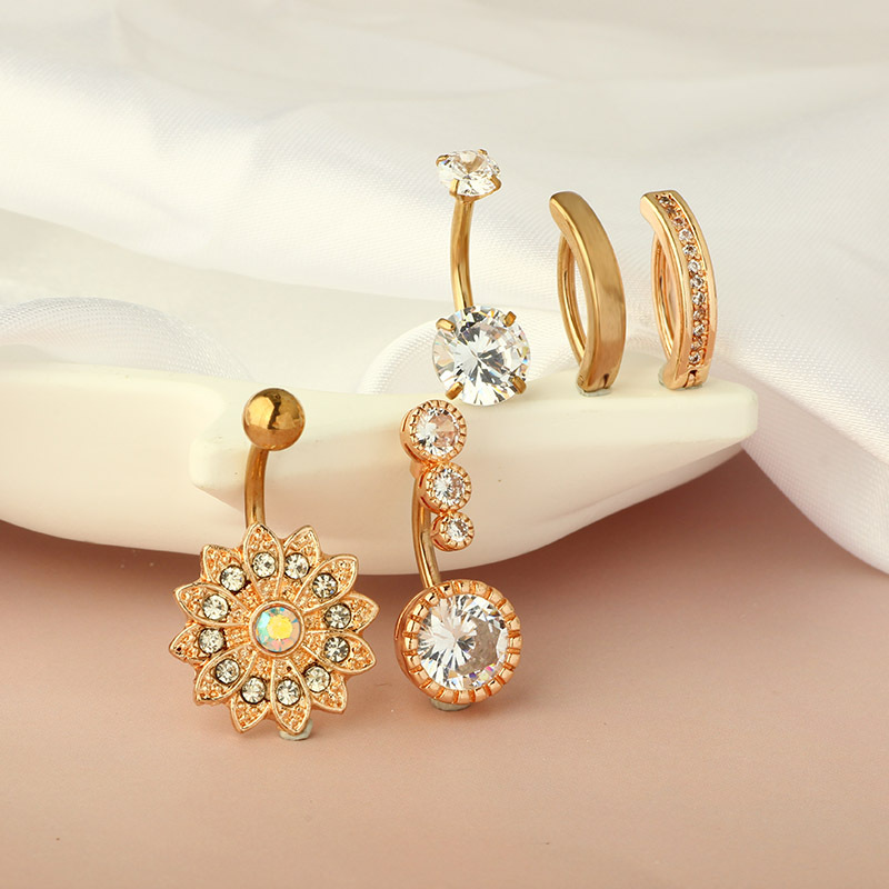 Simple Sunflower Stainless Steel Belly Button Ring 5-Piece Set Body Piercing Jewelry detail image 9