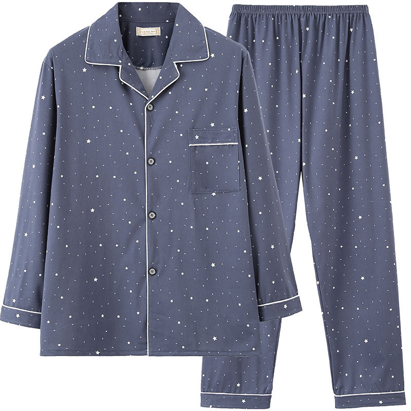 Pijamas pantalones de manga larga para hombre primavera y otoño verano más tamaño % Algodón puro verde de mediana edad cardigan homewear traje de dos piezas