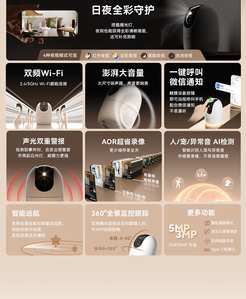 乐橙S2E监控摄像头500万超清手机远程wifi语音对讲家用监控器全景