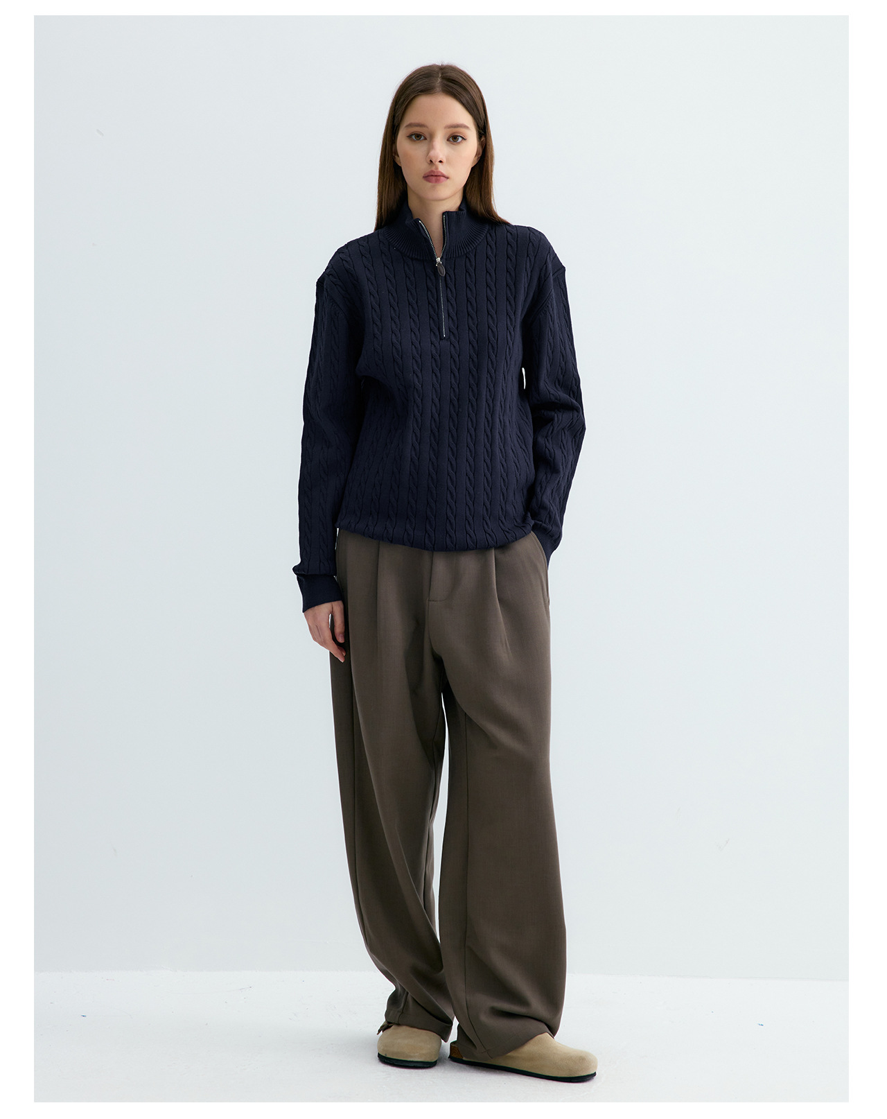 UNF 250g Half-Zip Cable-Knit Mock-Neck Sweater