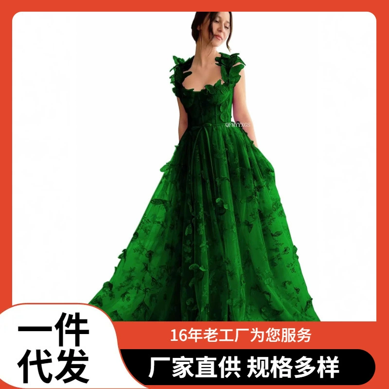 Амазон внешняя торговля трансграничные европейские и американские 3D бабочка тюль бальное платье 2025 длинное кружевное аппликация вечеринка