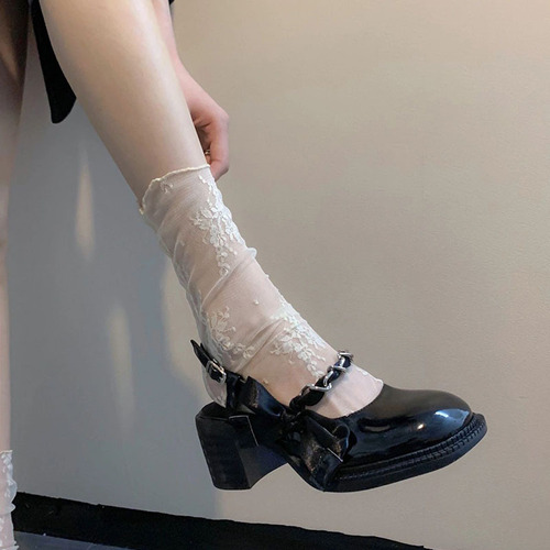 Japanese Mary Jane white lace socks for women in summer, ultra-thin, sweet and breathable short mid-tube mesh socks