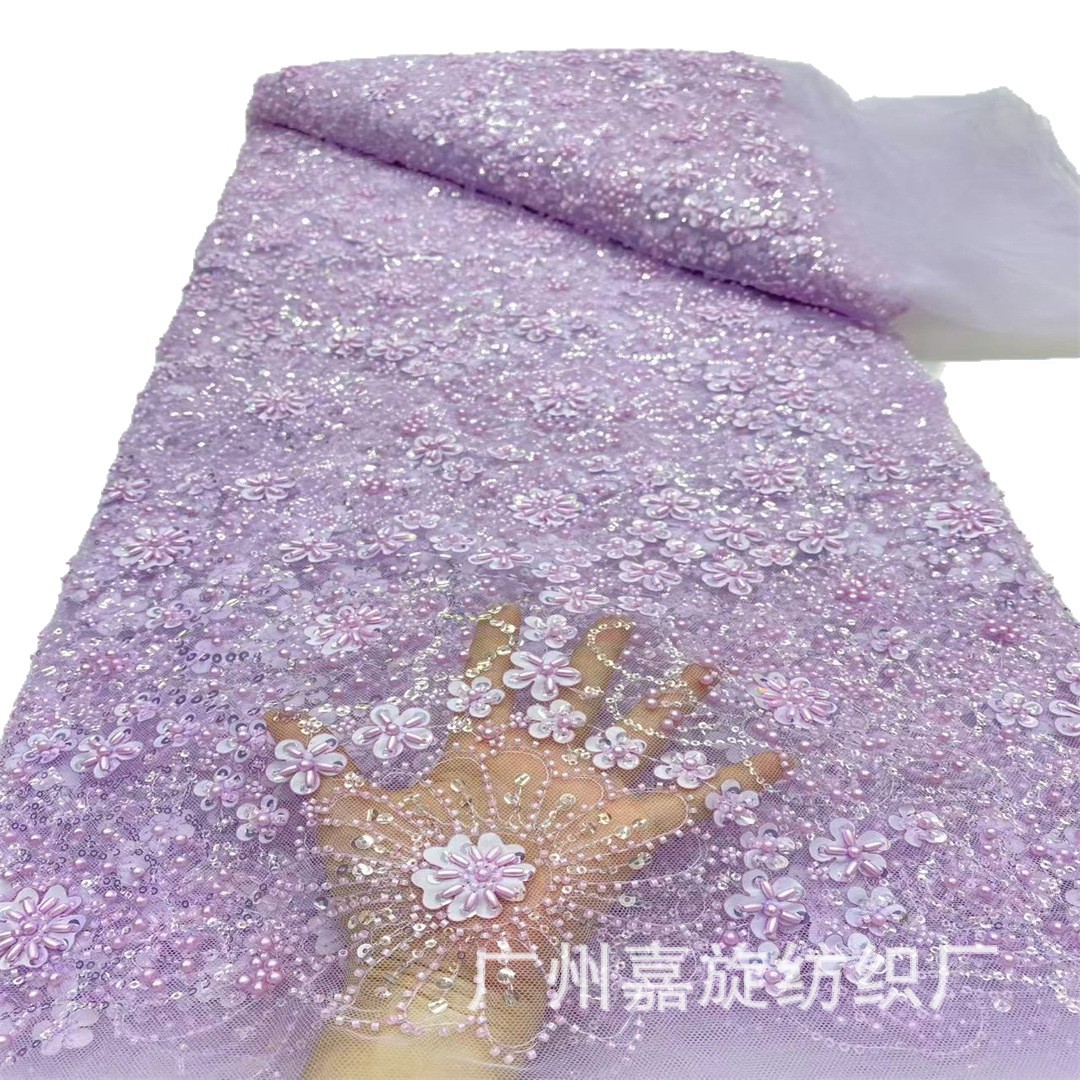 Flor tridimensional láser, cuentas de arroz, lentejuelas, tela de malla, tubo de cuentas fresco pequeño, ropa para niños, ropa de actuación, tela bordada, lace