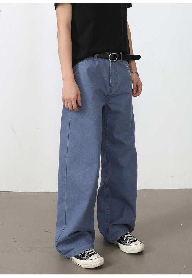 Quần dài nam ống rộng lưng trung in họa tiết ngôi sao Mỹ, form suông thoải mái — Xanh da trờicolor, màu kaki, màu xám, màu đỏ chi tiết 25