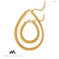 歐美誇張設計個性時尚項鍊鈦鋼電鍍18K金粗寬潮流手鍊首飾套裝