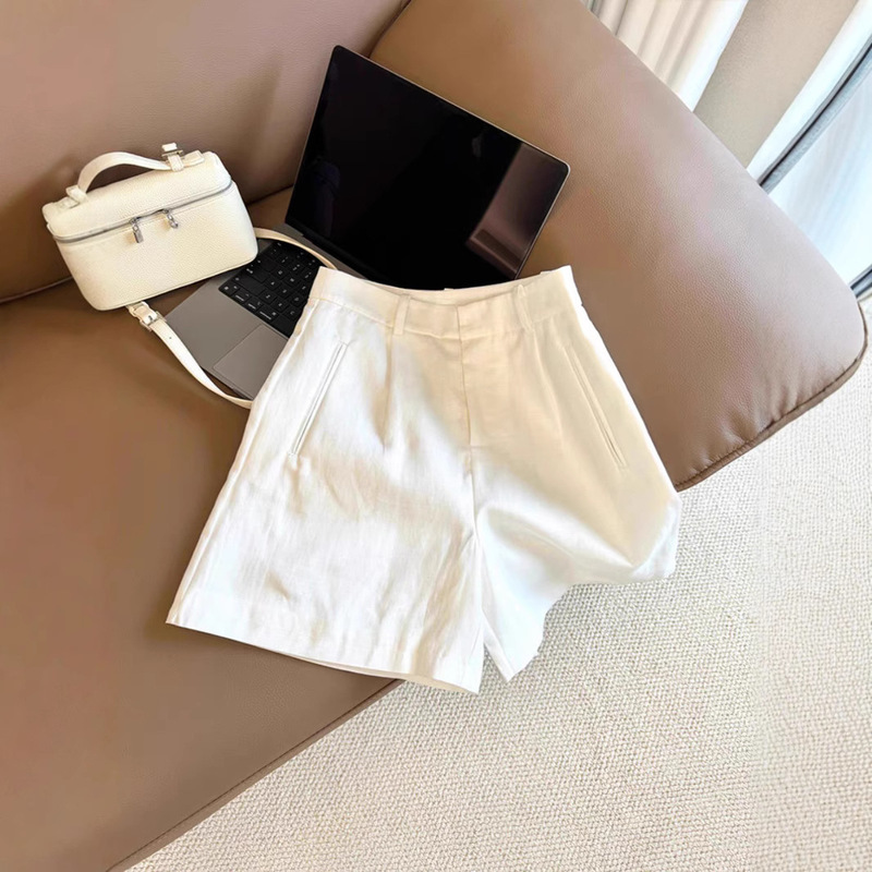 Highly Recommended! No Linen, No Summer! White High-Waisted Linen Shorts for Women, Simple and Fashionable Suit Pants