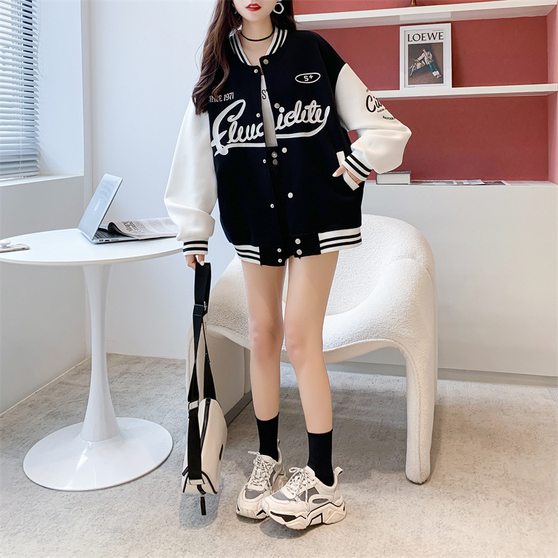 Giacca da baseball donna stile coreano primavera autunno contrasto_voghion.com