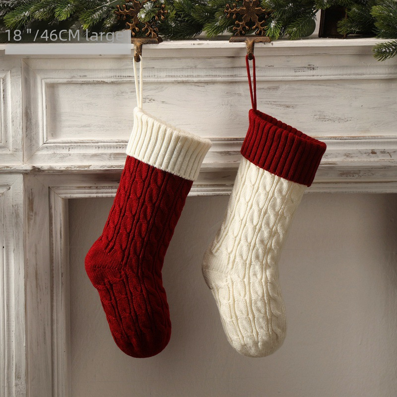 sac cadeau de Noël tricoté chaussettes décoratives en peluche chaussettes de Noël en laine couleur assortie petit sac cadeau torsadé de 8 mots_voghion.com