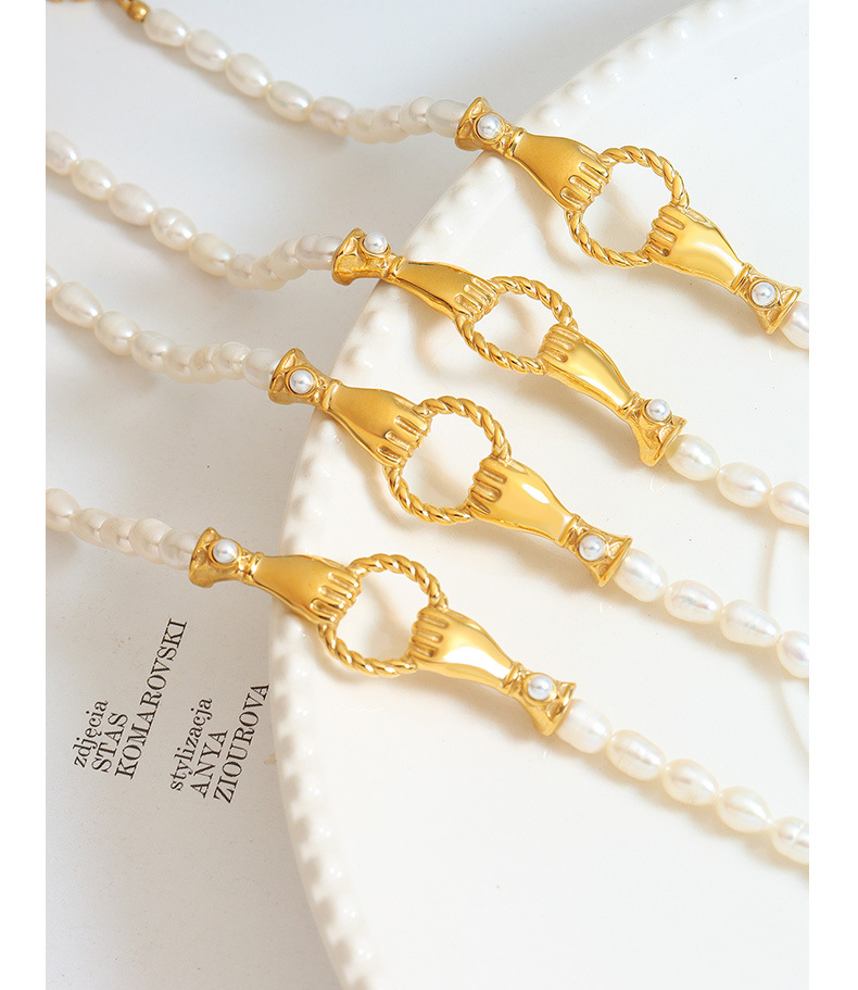 Fashion Round Pearl Titanium Steel Beaded Plating Bracelets 1 Piece