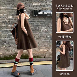 连衣裙夏装女法式无袖上衣韩版宽松小个子外出宽松大码背心裙夏季