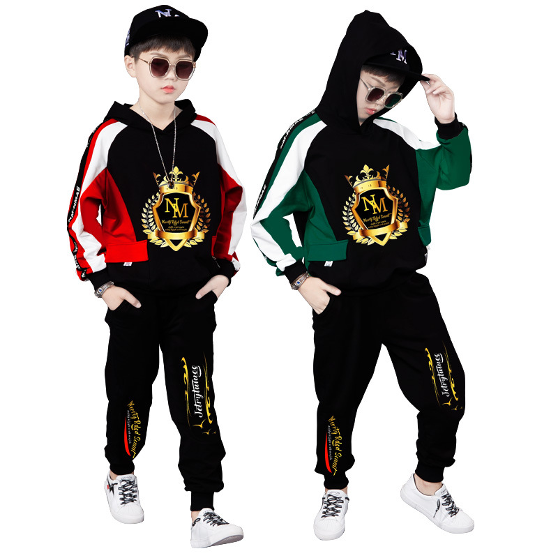 Boys' Autumn 2023 New Chinese and Korean Long sleeved Color Block Hooded Sweater for Children's Sports_voghion.com