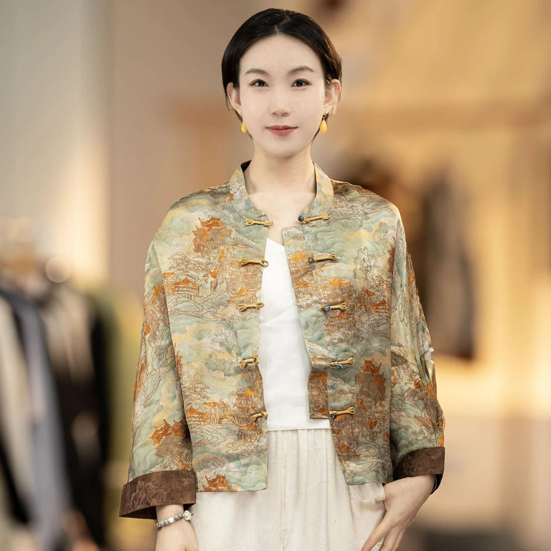 [Attic] New Chinese Style National Style Coat Women's Retro Buckle Old Money Style Coat Elegant Joker Nine-point Sleeve Cardigan