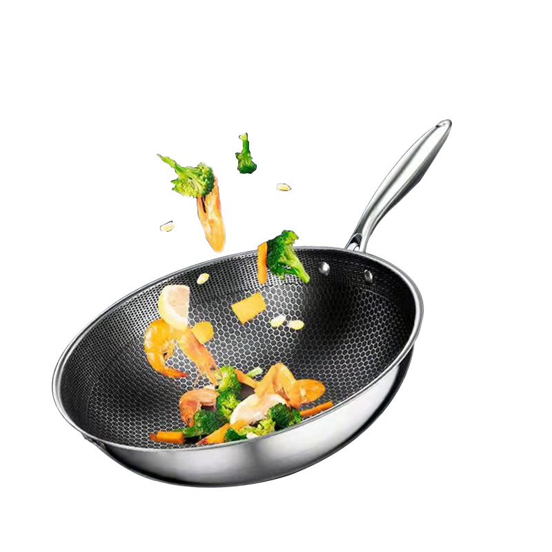 Hongfa WOK de acero inoxidable hogar no recubierto antiadherente wok estufa de gas Cocina de Inducción wok universal