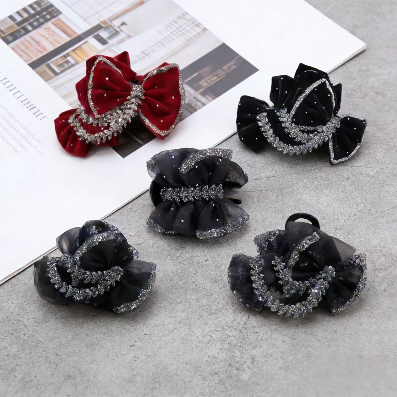 11cm High-End Luxury Bow Hair Clip Wheat Ear Hair Accessory for Women to Show Hair Volume on the Back of the Head Mesh Shark Clip