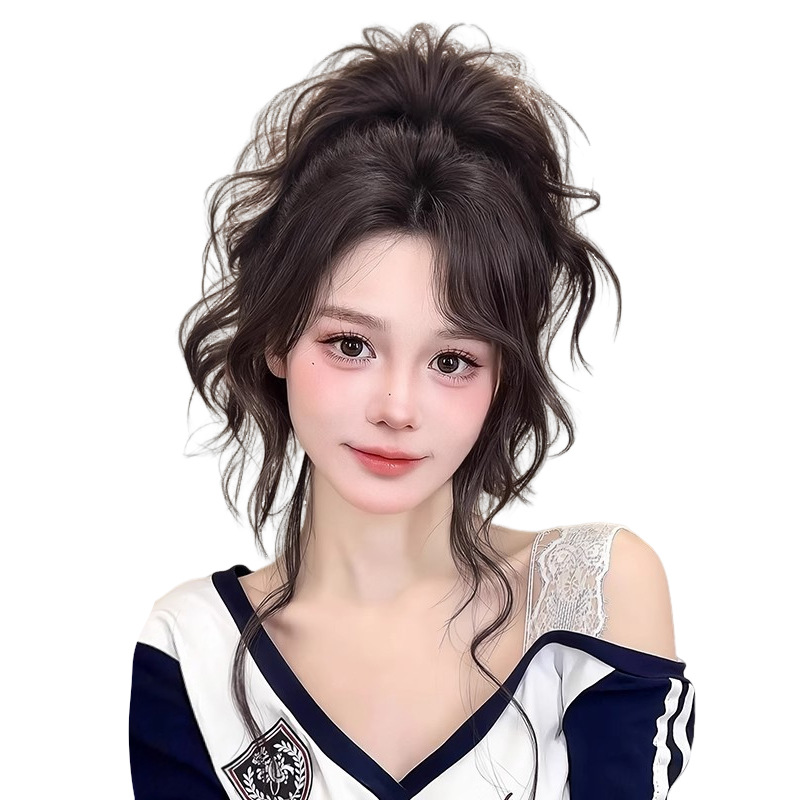 Peluca, cola de caballo, clip de agarre femenino, cascada, media tapa, cola de caballo alta, grupo femenino, el mismo estilo, cabeza alta natural, cabello rizado, cola de caballo trenzada de peluca