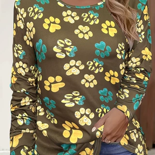 亚马逊欧美女装2025季新款宽松休闲百搭动物脚印印花半身裙长袖