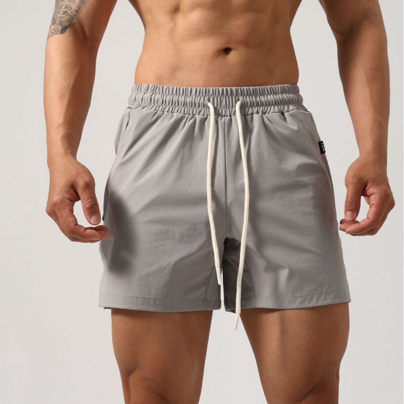 Summer Split Ice Silk Quick-Dry Zip Pocket Fitness Running Squat Outdoor Sports Men's Solid Color Shorts