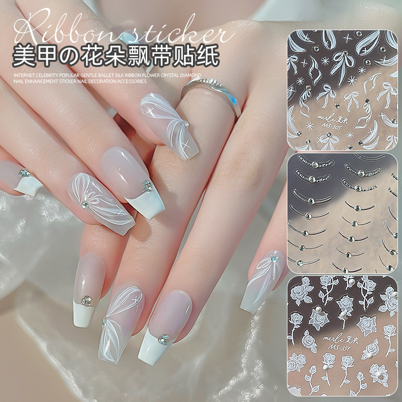 Etiqueta engomada del clavo papel en línea popular cinta de diamante alivio perla tridimensional suave flor Rosa fototerapia etiqueta engomada del clavo