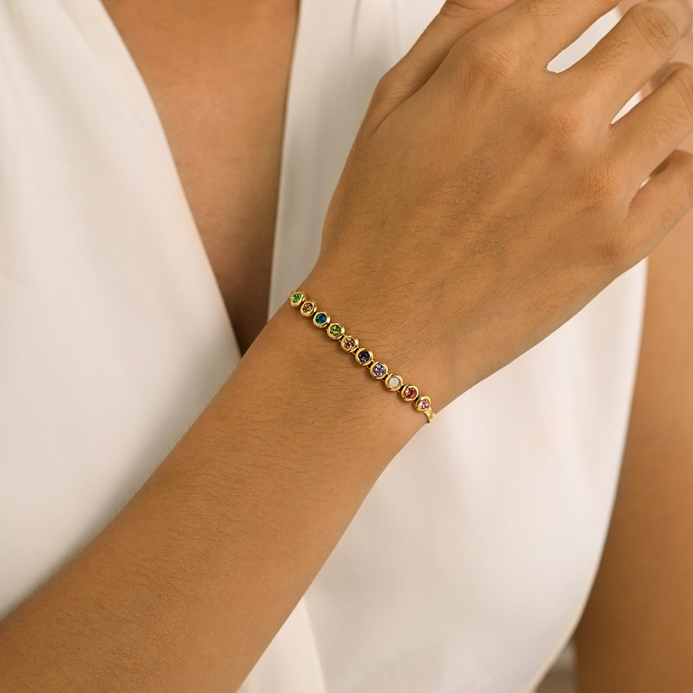 OPK European and American INS Simple Bracelet Female Stainless Steel Color Zircon Personality Flat Blade Chain Titanium Steel Bracelet Wholesale