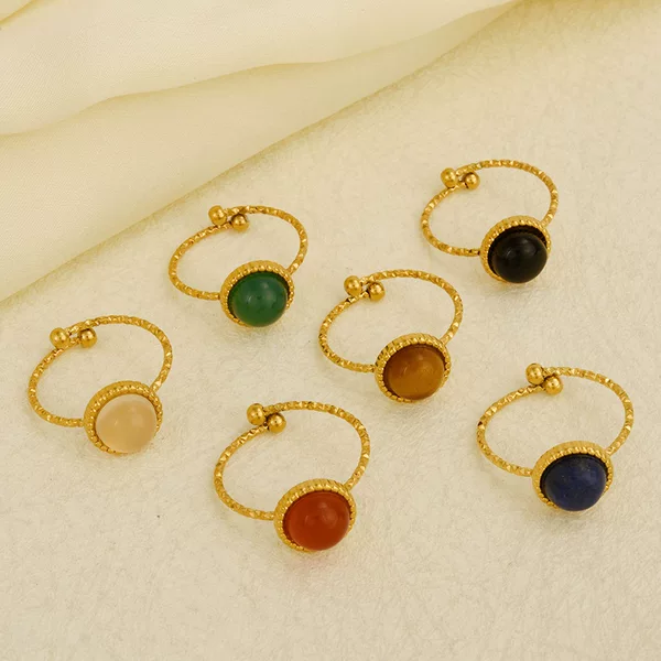 304 Stainless Steel Simple High-end Gem Ring Women's 18K Gold Plated Fashion Niche Design Retro Ring