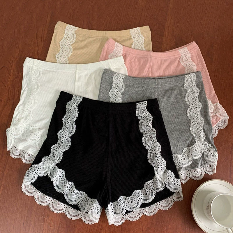 Летние защитные брюки, женские кружевные леггинсы с защитой от воздействия по бокам, женские шорты из ледяной шелковой нити, тонкие кружевные трехточечные нижние шорты